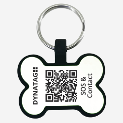 Personalisierte SOS Tiermarke mit QR-Code - Knochenform aus weissem Silikon mit Lasergravur