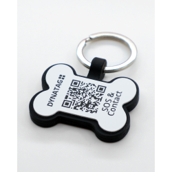 Personalisierte SOS Tiermarke mit QR-Code - Knochenform aus weissem Silikon mit Lasergravur