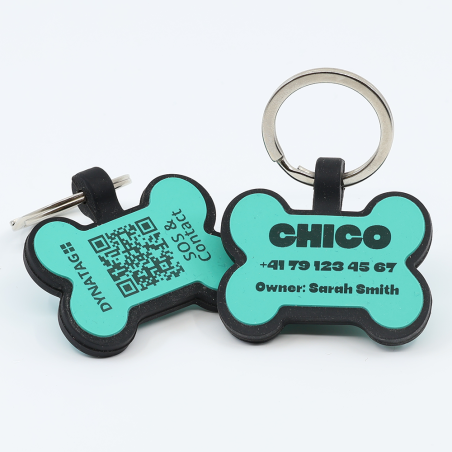 Personalized SOS Pet Tag – Bone Shape in White Turquoise with Laser Engraving