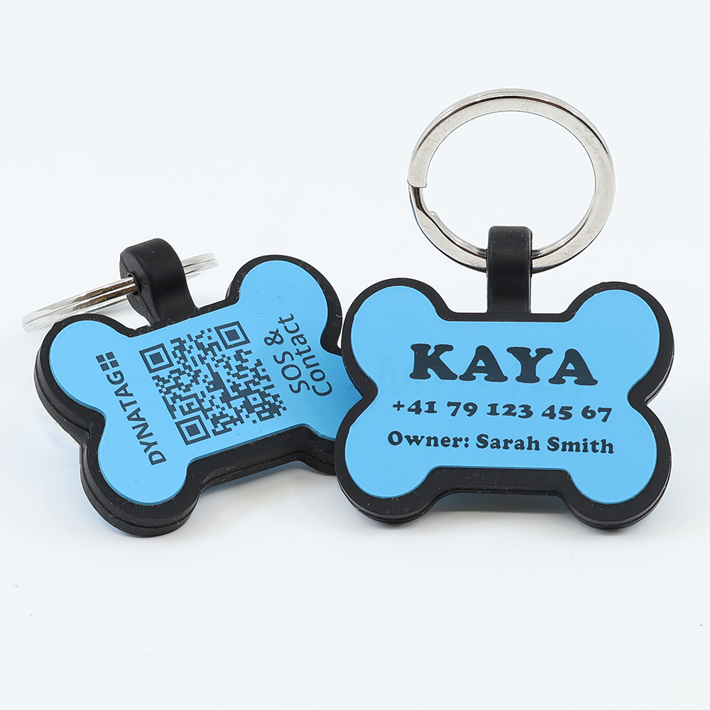 Personalized SOS Pet Tag – Bone Shape in Blue Silicone with Laser Engraving Personalized SOS Pet Tag – Bone Shape in Blue Silicone with Laser Engraving