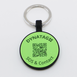 Personalisierte SOS Tiermarke mit QR-Code - Rundform - aus grünem Silikon mit Lasergravur