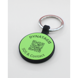 Personalisierte SOS Tiermarke mit QR-Code - Rundform - aus grünem Silikon mit Lasergravur