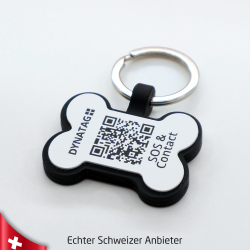 Schweizer Hundemarke mit QR-Code – Digitale Tier-ID – Silikon Knochen