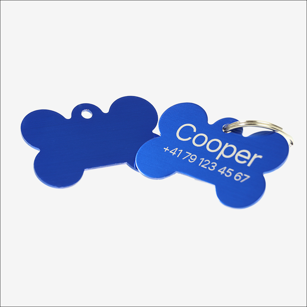 Personalized SOS Pet Tag with Laser Engraving – Bone Shape | Small Blue Aluminum