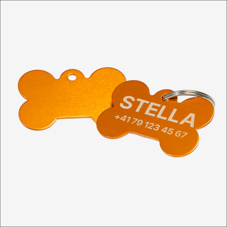 Personalized SOS Pet Tag with Laser Engraving – Bone Shape | Small Orange-Gold Aluminum
