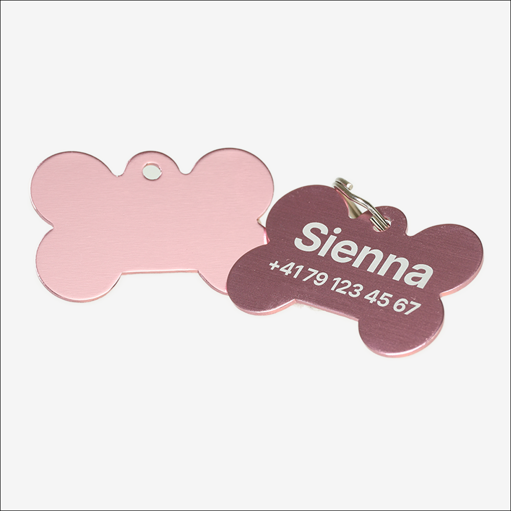 Personalized SOS Pet Tag with Laser Engraving – Bone Shape | Small Pink Aluminum