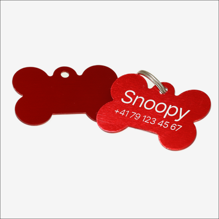 Personalized SOS Pet Tag with Laser Engraving – Bone Shape | Small Red Aluminum
