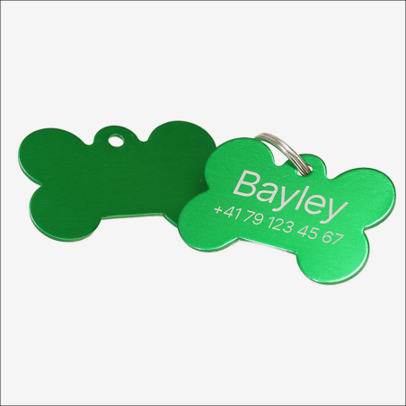 Personalized SOS Pet Tag with Laser Engraving – Bone Shape | Small Green Aluminum