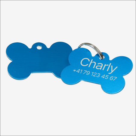 Personalized SOS Pet Tag with Laser Engraving – Bone Shape | Small Navy-Blue Aluminum