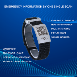 SOS Notfallarmband mit QR-Code aus Textil – Medizinisches Armband