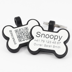 Hundemarke mit QR-Code und Lasergravur Knochen aus Silikon - Individuell gravierbar und Schweizer Datenplattform