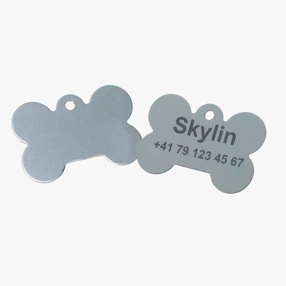 Hundemarke mit Gravur - Aluminium Knochenform - Schweiz