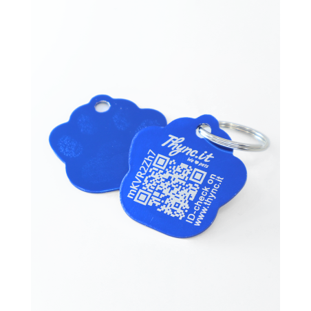 SOS Pet Tag "Paw" Aluminium Blue with QR Code