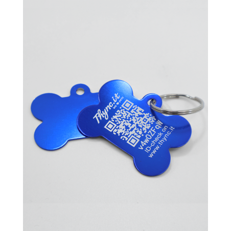 Dog Tag "Bone" Aluminium with QR CodeThync.it