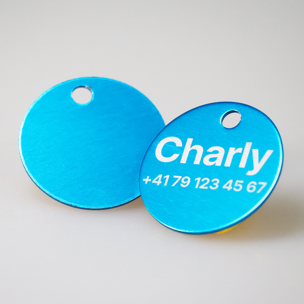 Tiermarke mit QR-Code Rund aus Aluminium - Schweizer Datenplattform