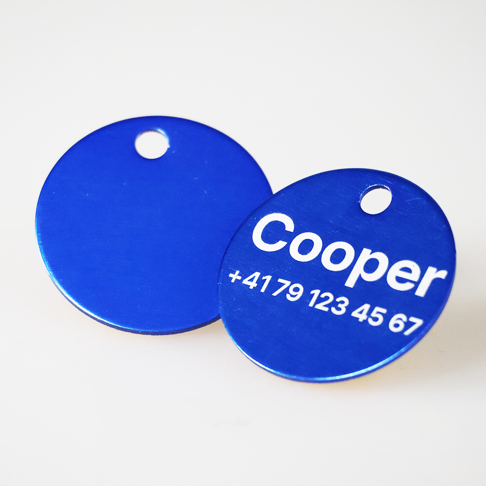 Tiermarke mit QR-Code Rund aus Aluminium - Schweizer Datenplattform