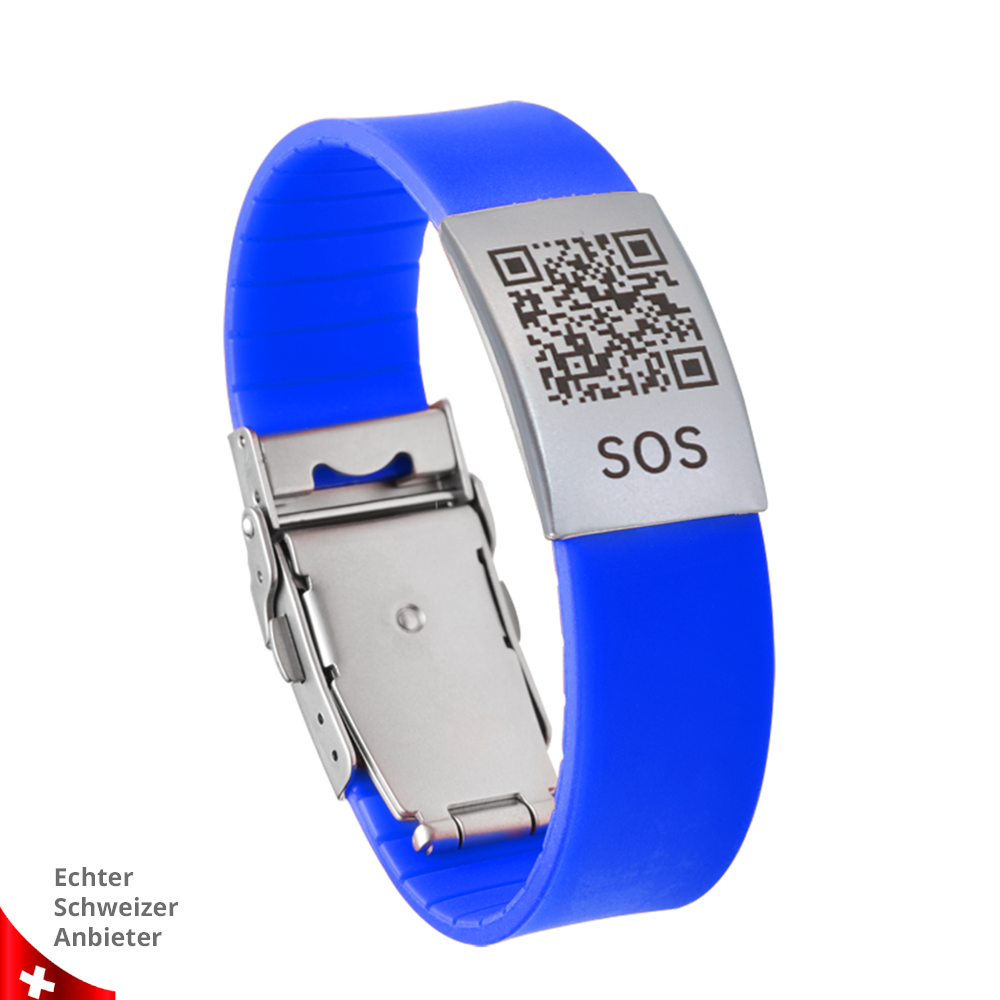 SOS Notfallarmband Silikon Schwarz – QR-Code & Schweizer Datenplattform
