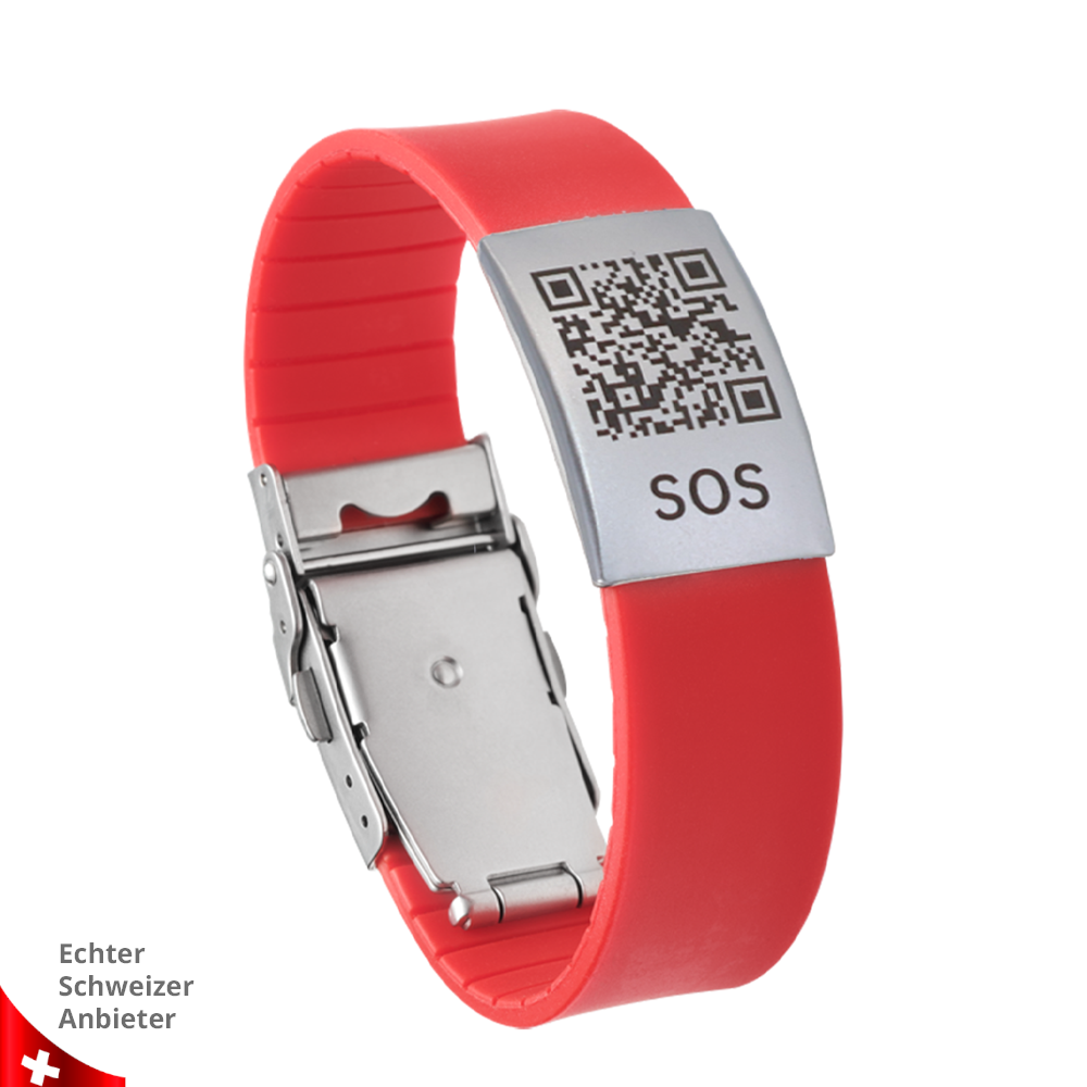 SOS Emergency Bracelet Silicone Black – QR Code & Swiss Data Platform