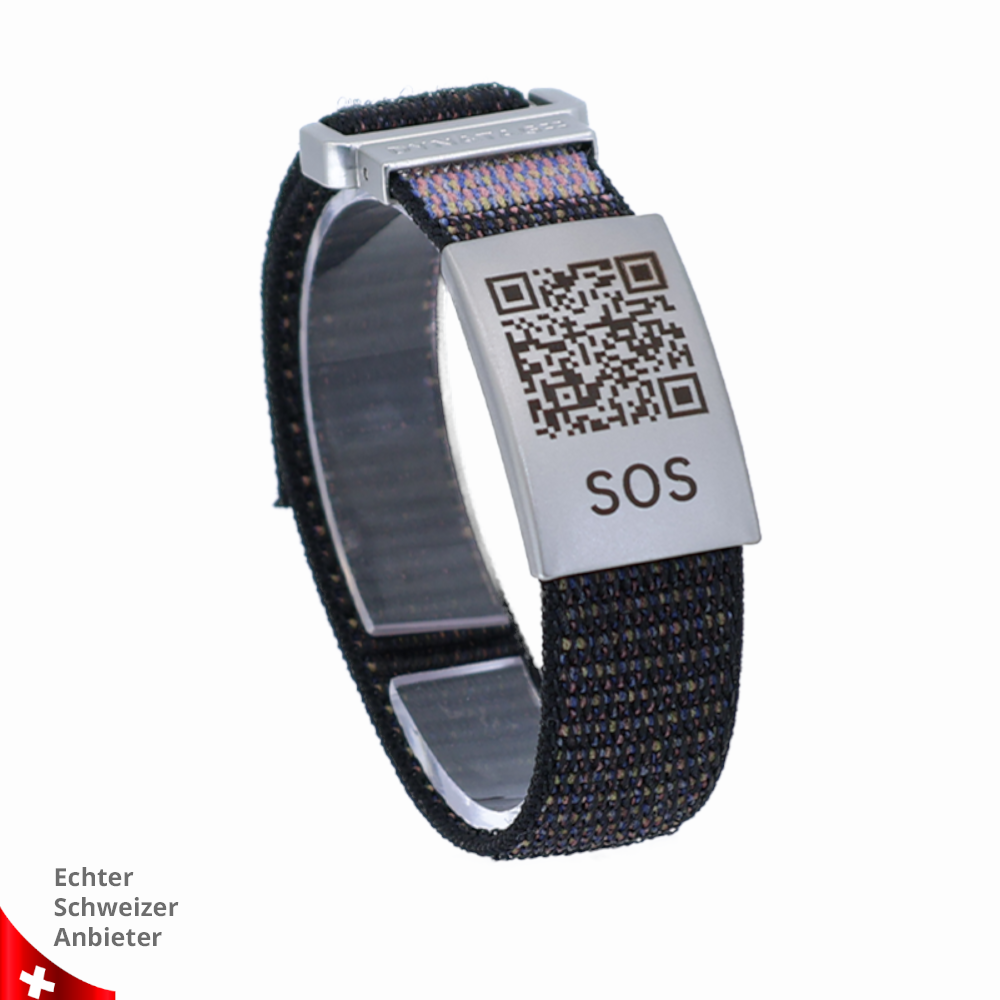 SOS Notfallarmband mit QR-Code aus Textil – Medizinisches Armband