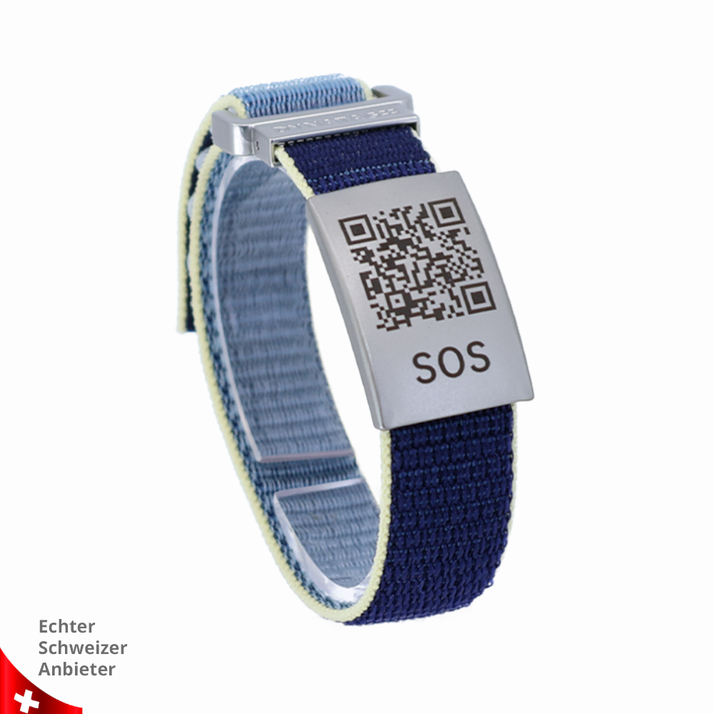 SOS Notfallarmband mit QR-Code aus Textil – Medizinisches Armband