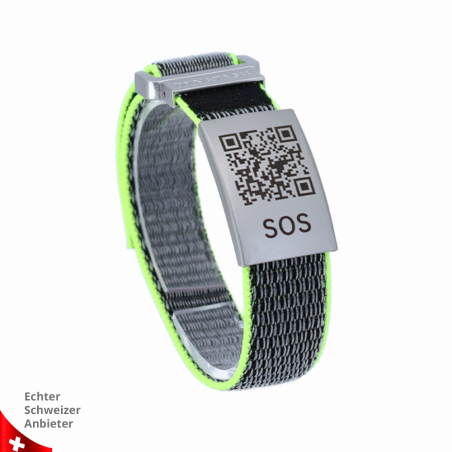SOS Notfallarmband mit QR-Code aus Textil – Medizinisches Armband