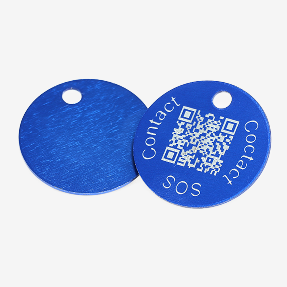 Medaglietta rotonda in alluminio con codice QR – piattaforma dati svizzera