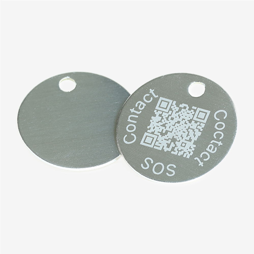 Round Aluminum QR Code Pet ID Tag – Connected to Swiss Data Platform