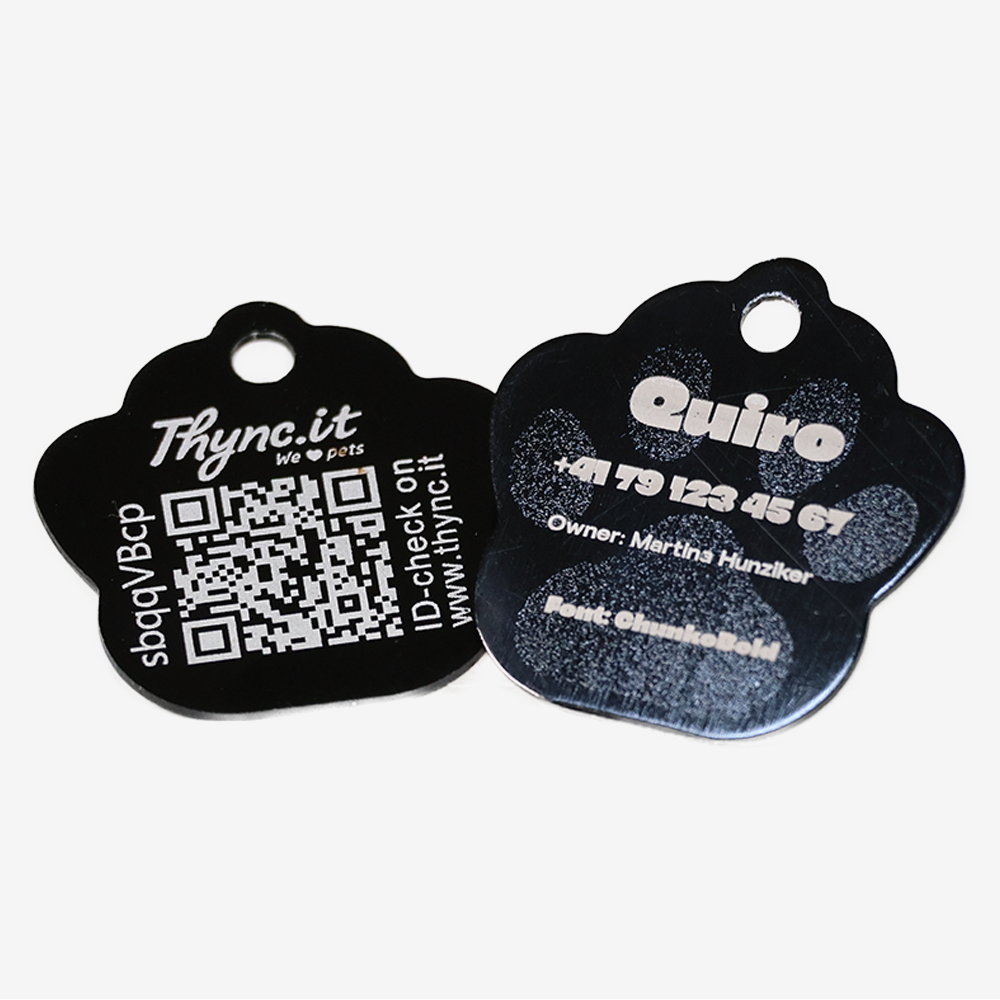 SOS Tiermarke Aluminium Pfote mit QR-Code & Lasergravur personalisiert