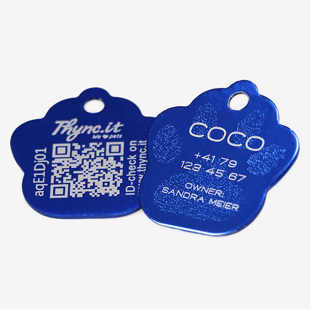 SOS Tiermarke Aluminium Pfote mit QR-Code & Lasergravur personalisiert
