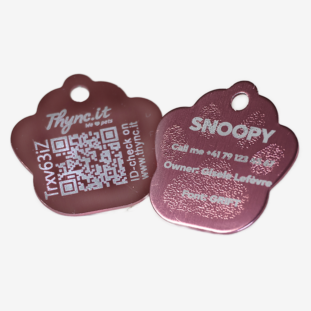 SOS Tiermarke Aluminium Pfote mit QR-Code & Lasergravur personalisiert