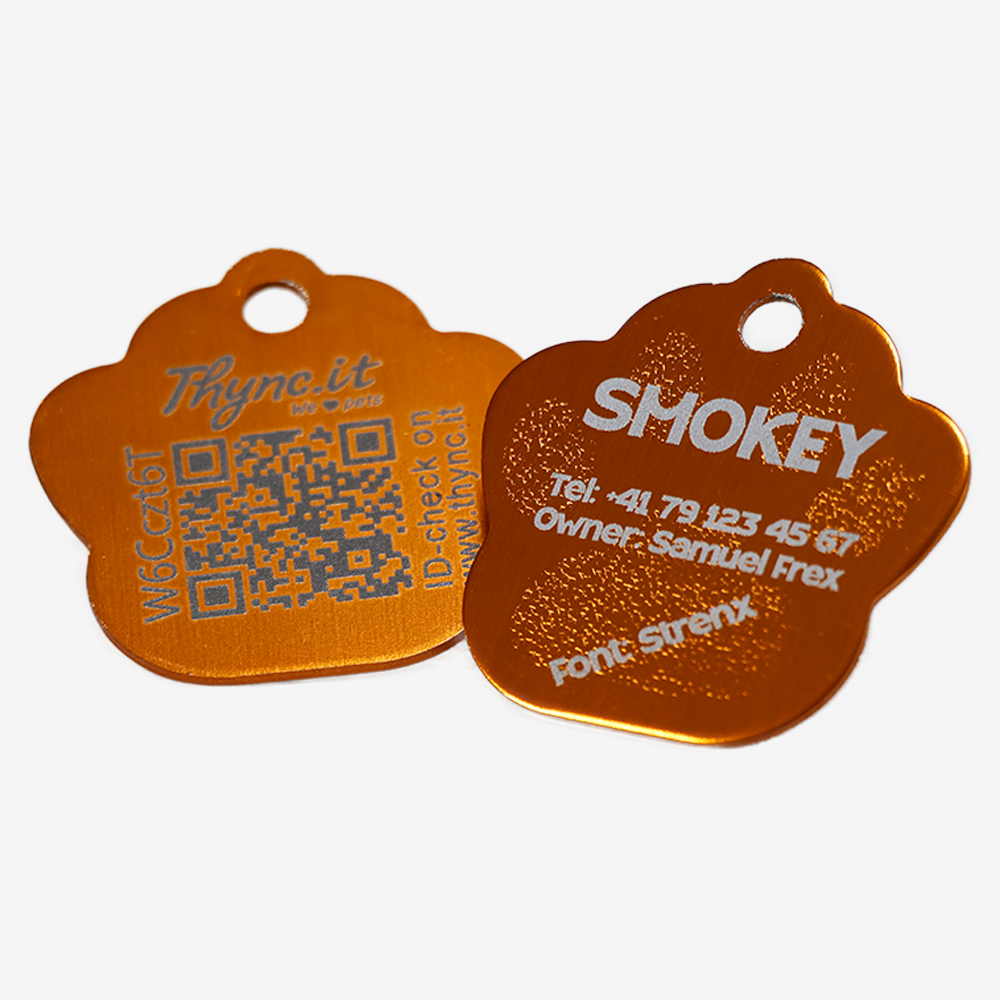 SOS Tiermarke Aluminium Pfote mit QR-Code & Lasergravur personalisiert