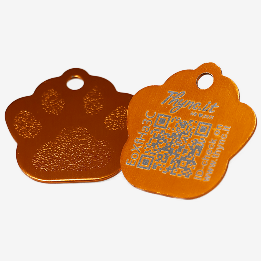 Tiermarke Aluminium Pfote mit QR-Code für Hunde und Katzen