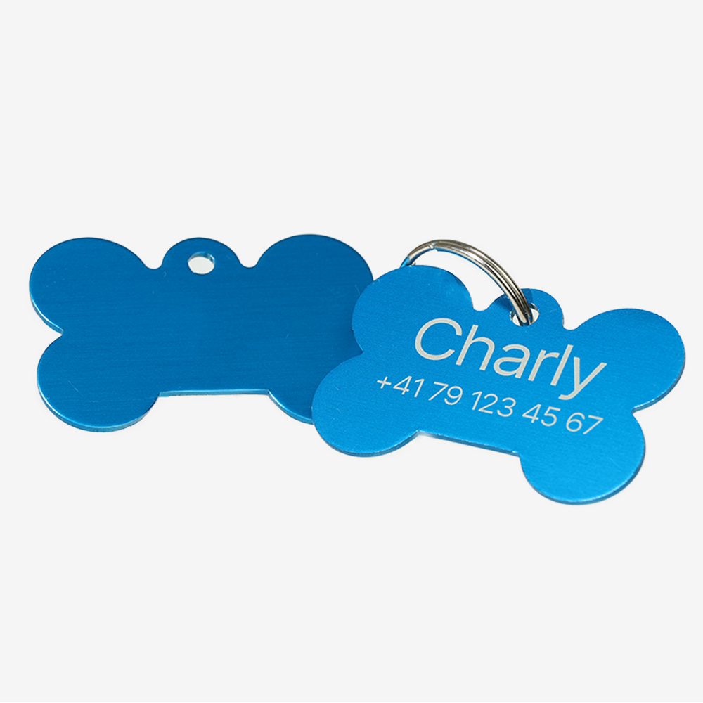 Hundemarke mit Gravur - Aluminium Knochenform - Schweiz