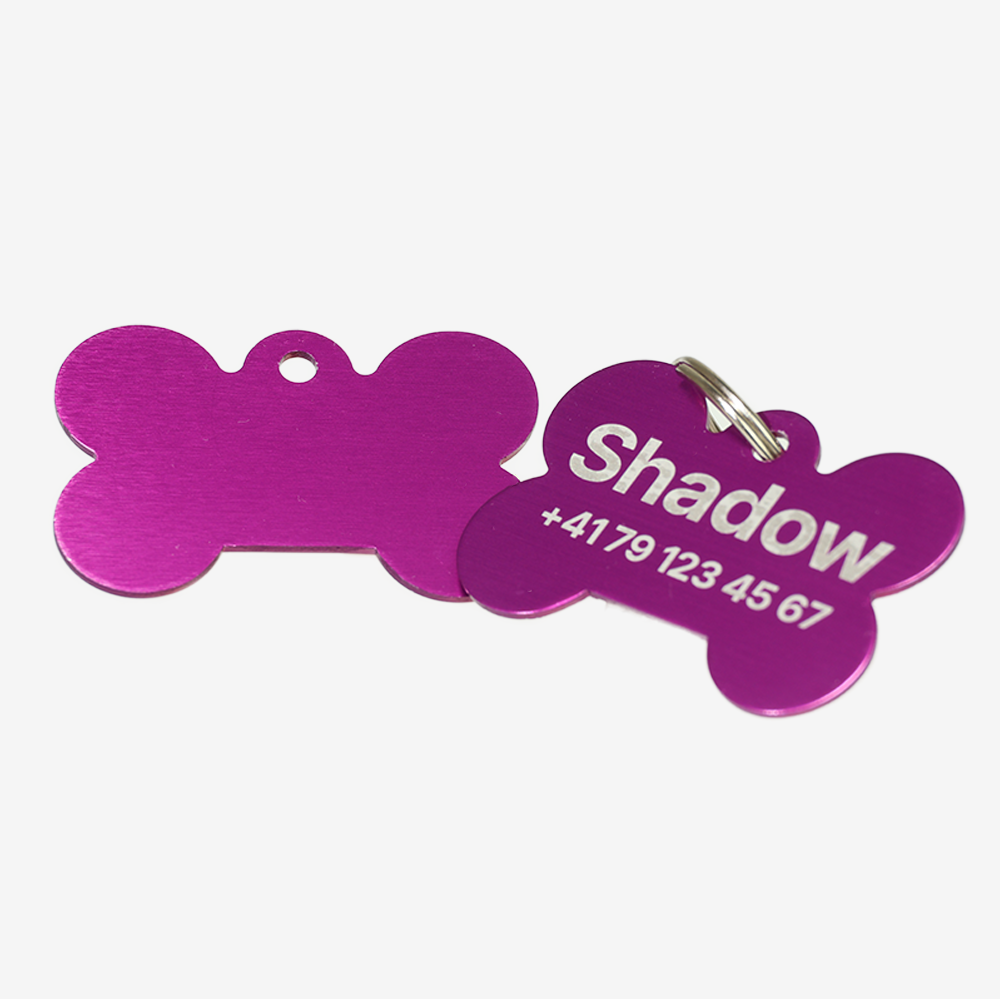 Hundemarke mit Gravur - Aluminium Knochenform - Schweiz