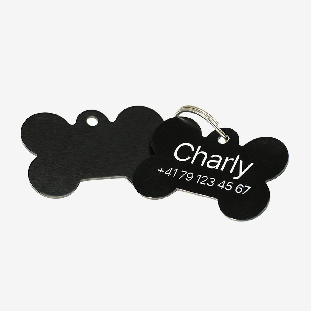 Hundemarke mit Gravur - Aluminium Knochenform - Schweiz