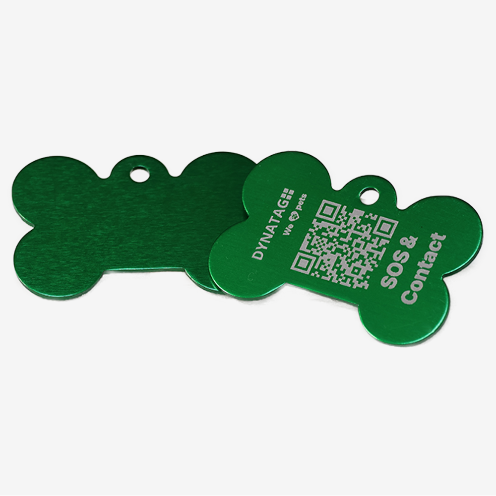 Médaille pour chien en aluminium en forme d’os avec code QR – plateforme de données suisse