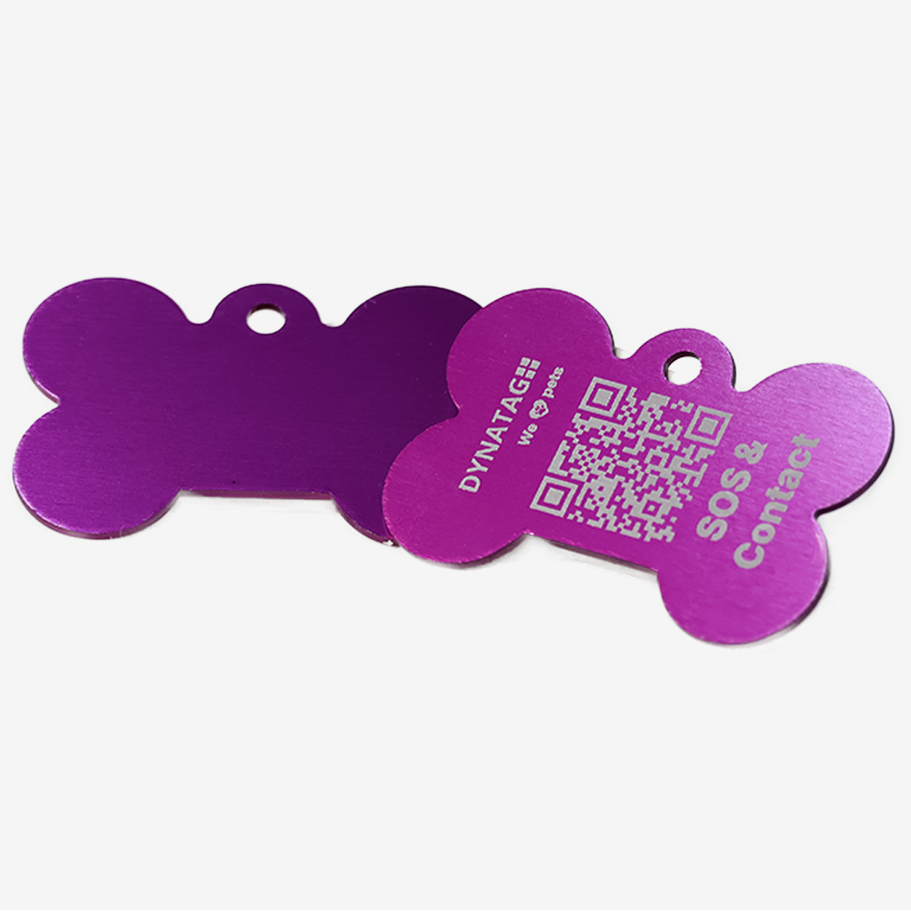 Hundemarke mit QR-Code Knochen aus Aluminium - Schweizer Datenplattform
