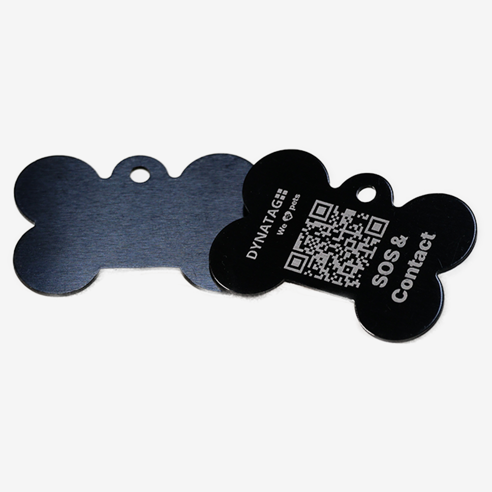 Hundemarke mit QR-Code Knochen aus Aluminium - Schweizer Datenplattform
