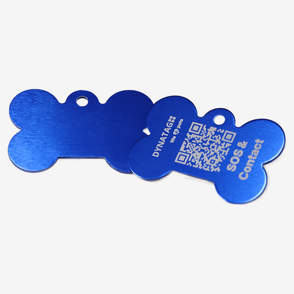 Hundemarke mit QR-Code Knochen aus Aluminium - Schweizer Datenplattform