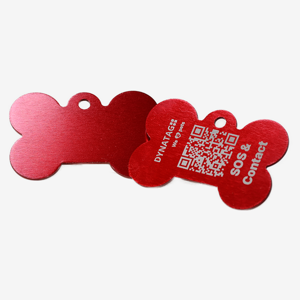 Pet Tag "Bone" Aluminium with QR Code for Dogs and Cats