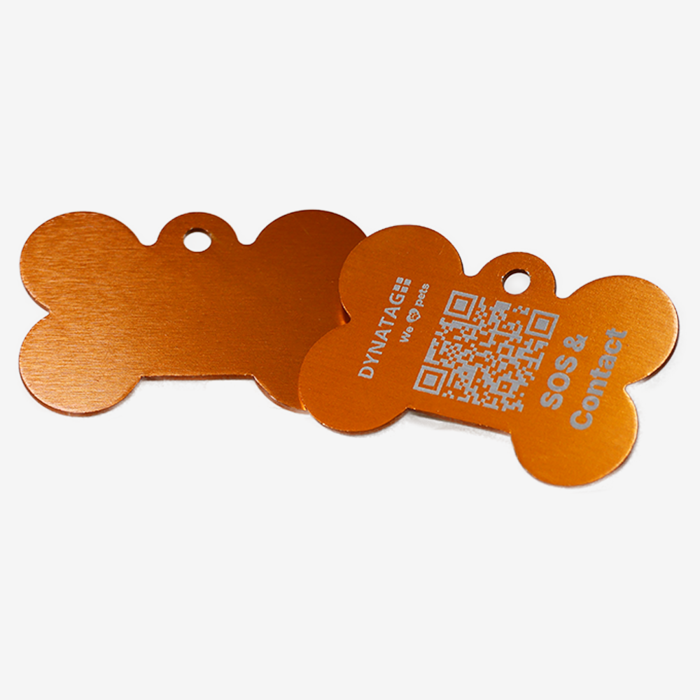 Medaglietta per cane in alluminio a forma di osso con codice QR – piattaforma dati svizzera