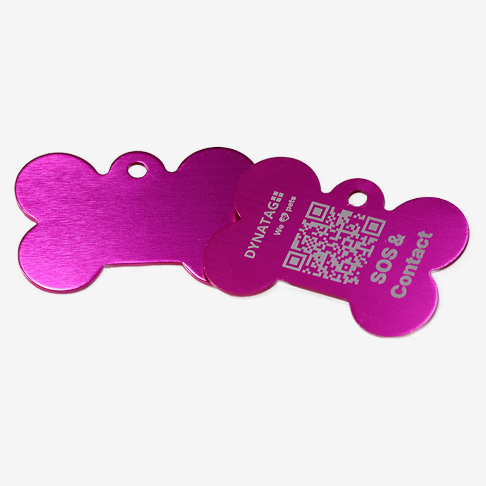 Pet Tag "Bone" Aluminium with QR Code for Dogs and Cats