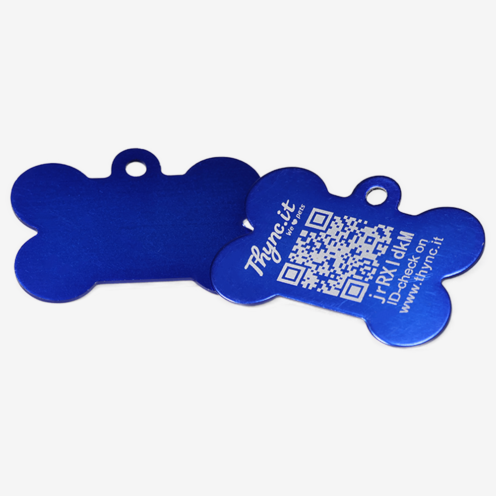 Pet Tag "Bone" Aluminium with QR Code for Dogs and Cats