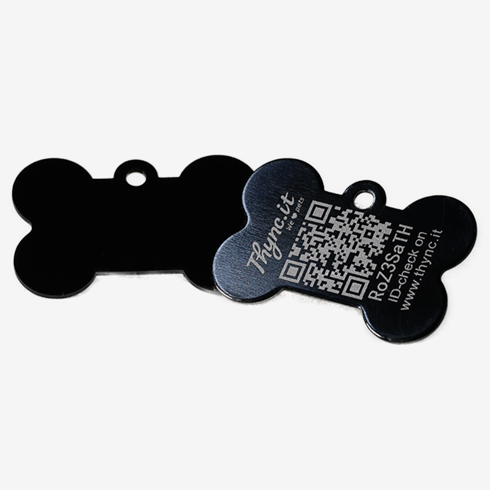 Pet Tag "Bone" Aluminium with QR Code for Dogs and Cats