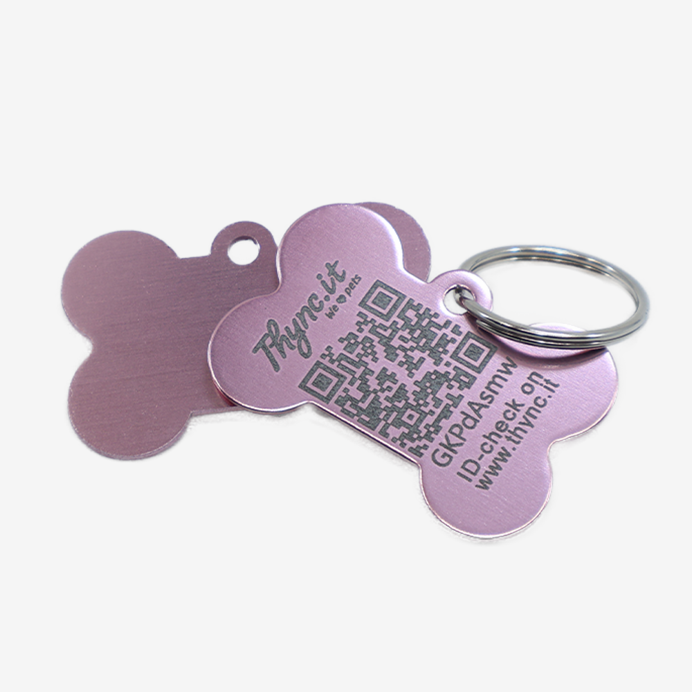 Hundemarke mit QR-Code Knochen aus Aluminium - Schweizer Datenplattform