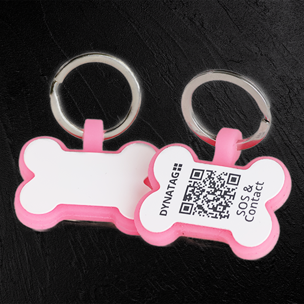 Medaglietta per cane in silicone fluorescente a forma di osso con codice QR – piattaforma dati svizzera