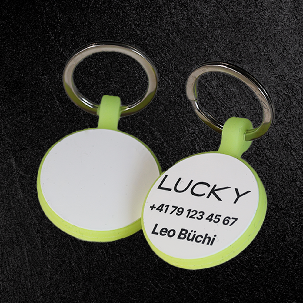 Medaglietta rotonda Glow in silicone con incisione laser – personalizzabile
