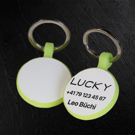 Medaglietta rotonda Glow in silicone con incisione laser – personalizzabile