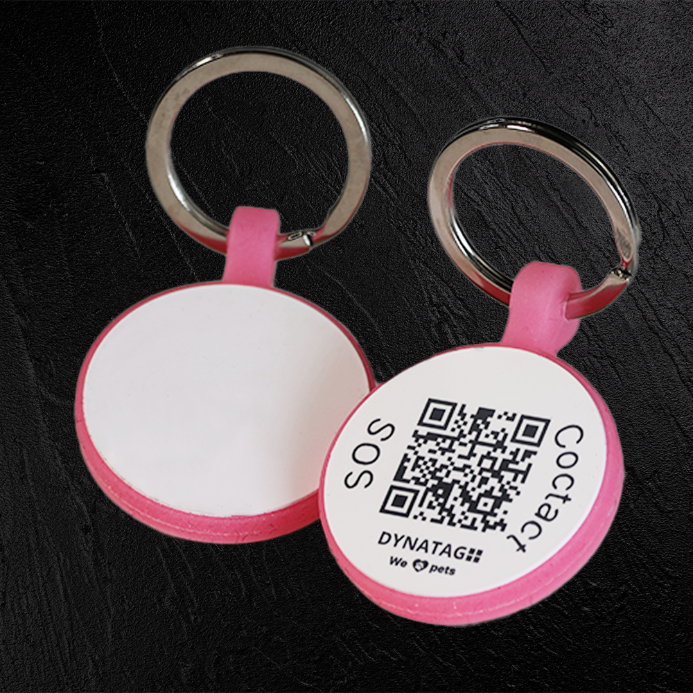 Medaglietta rotonda per animali in silicone fluorescente con codice QR – piattaforma dati svizzera