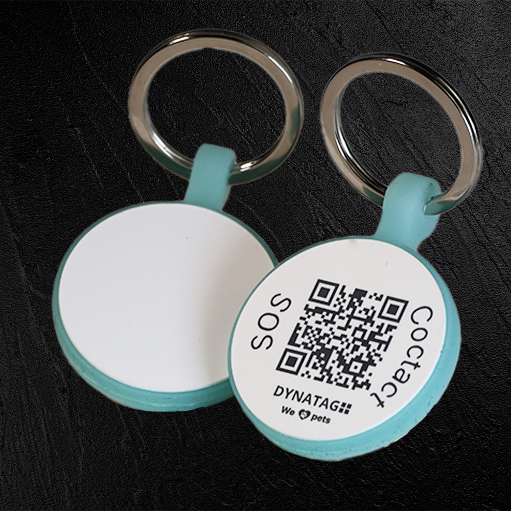 Medaglietta rotonda per animali in silicone fluorescente con codice QR – piattaforma dati svizzera